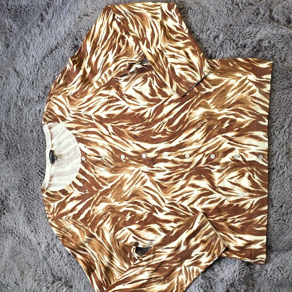 Talbots CHARMING CARDIGAN - FEATHERED WAVES Animal PRINT size XL